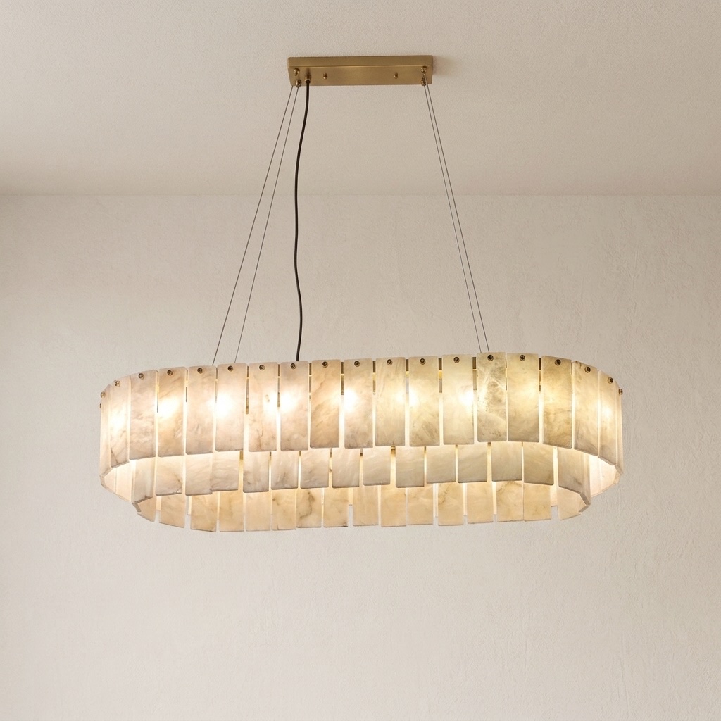 Layered translucent stone pendant with a brass frame